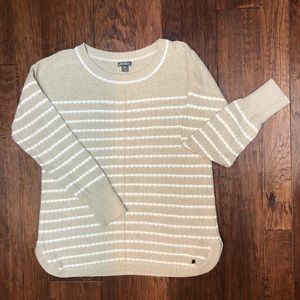 NWOT Eddie Bauer 100% Cotton Tunic Sweater Tan with White Stripes Size L